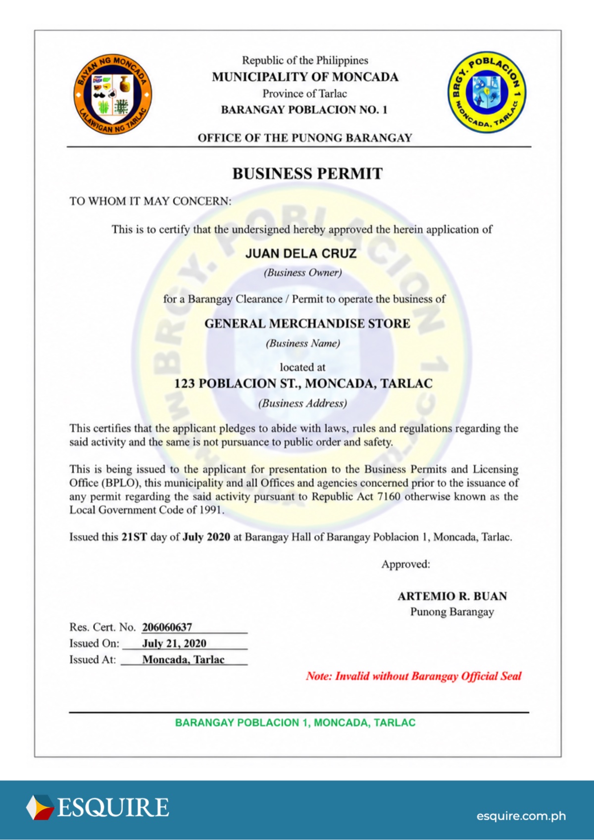Sample government permit (2 of 2).