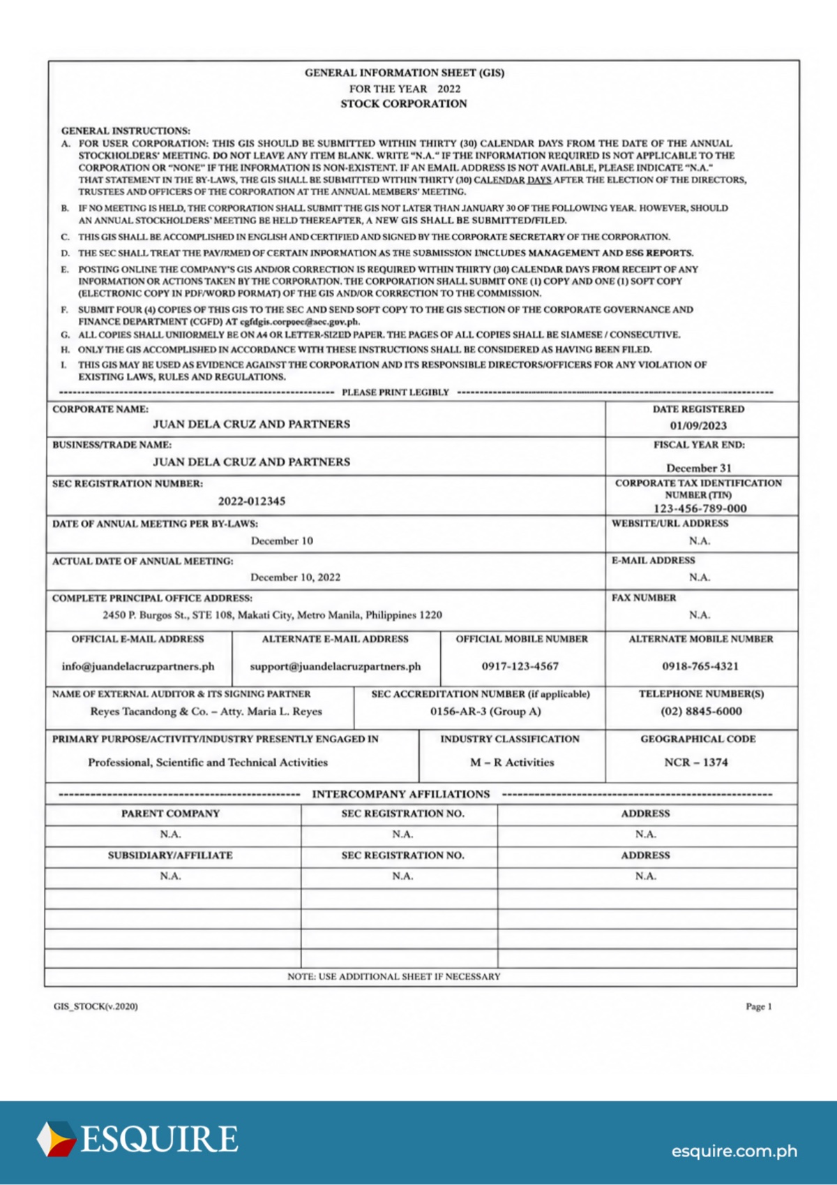 Sample organizational structure document (2 of 2).