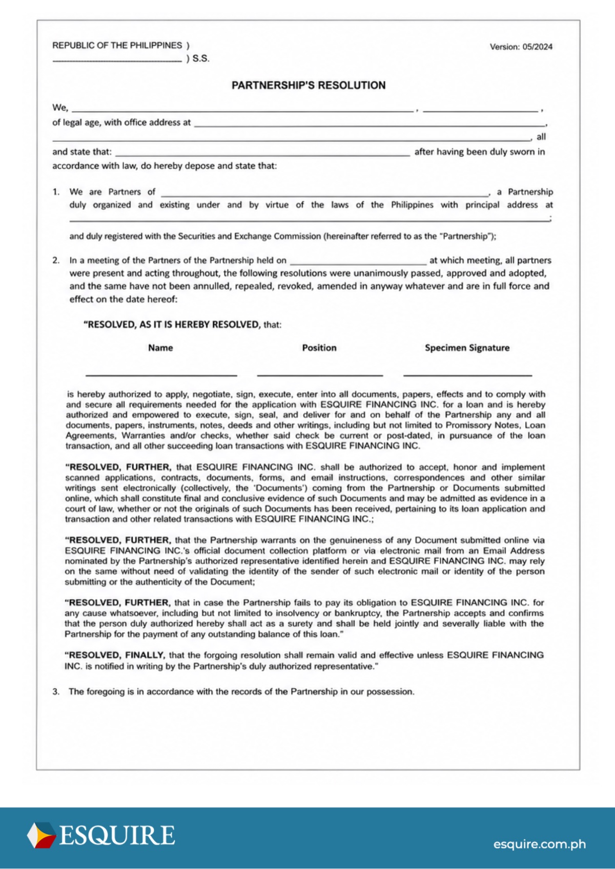 Sample proof of authority document (2 of 3).