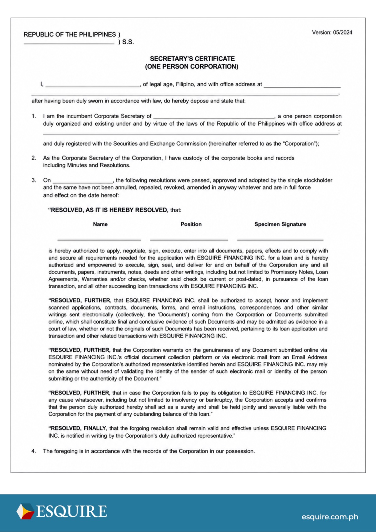 Sample proof of authority document (3 of 3).
