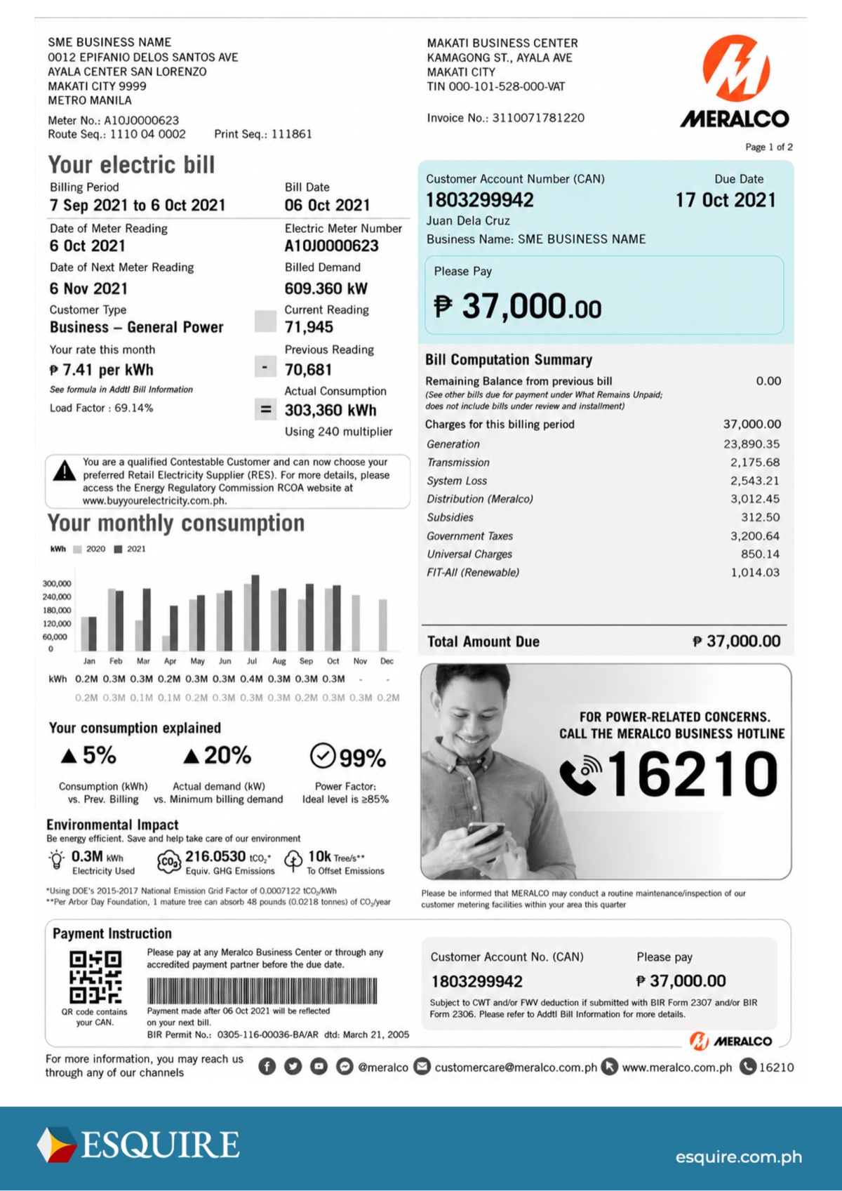 Sample business proof of billing.