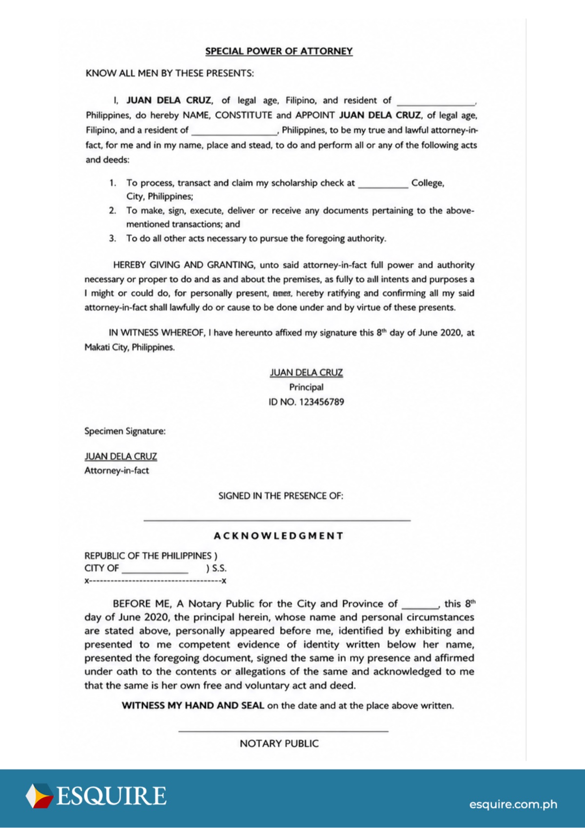 Sample supporting document (1 of 5).